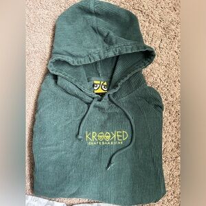 Krooked Skateboarding green and yellow corduroy hoodie